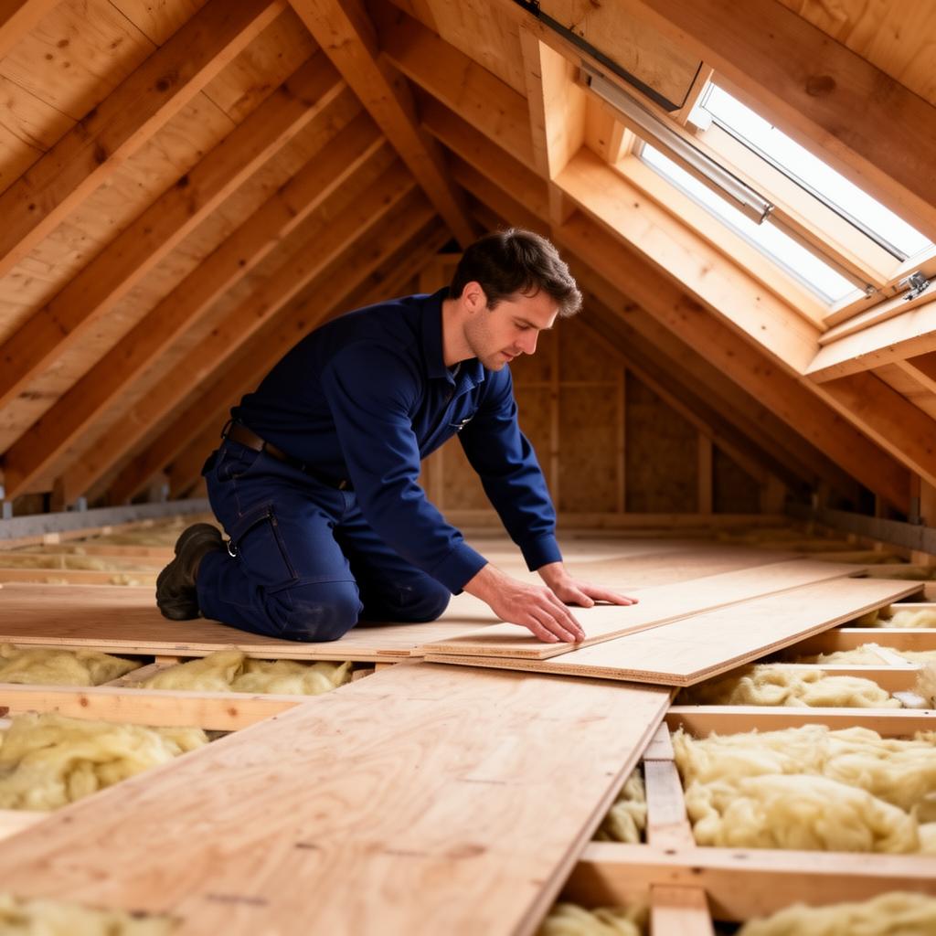 Installer laying loft boards